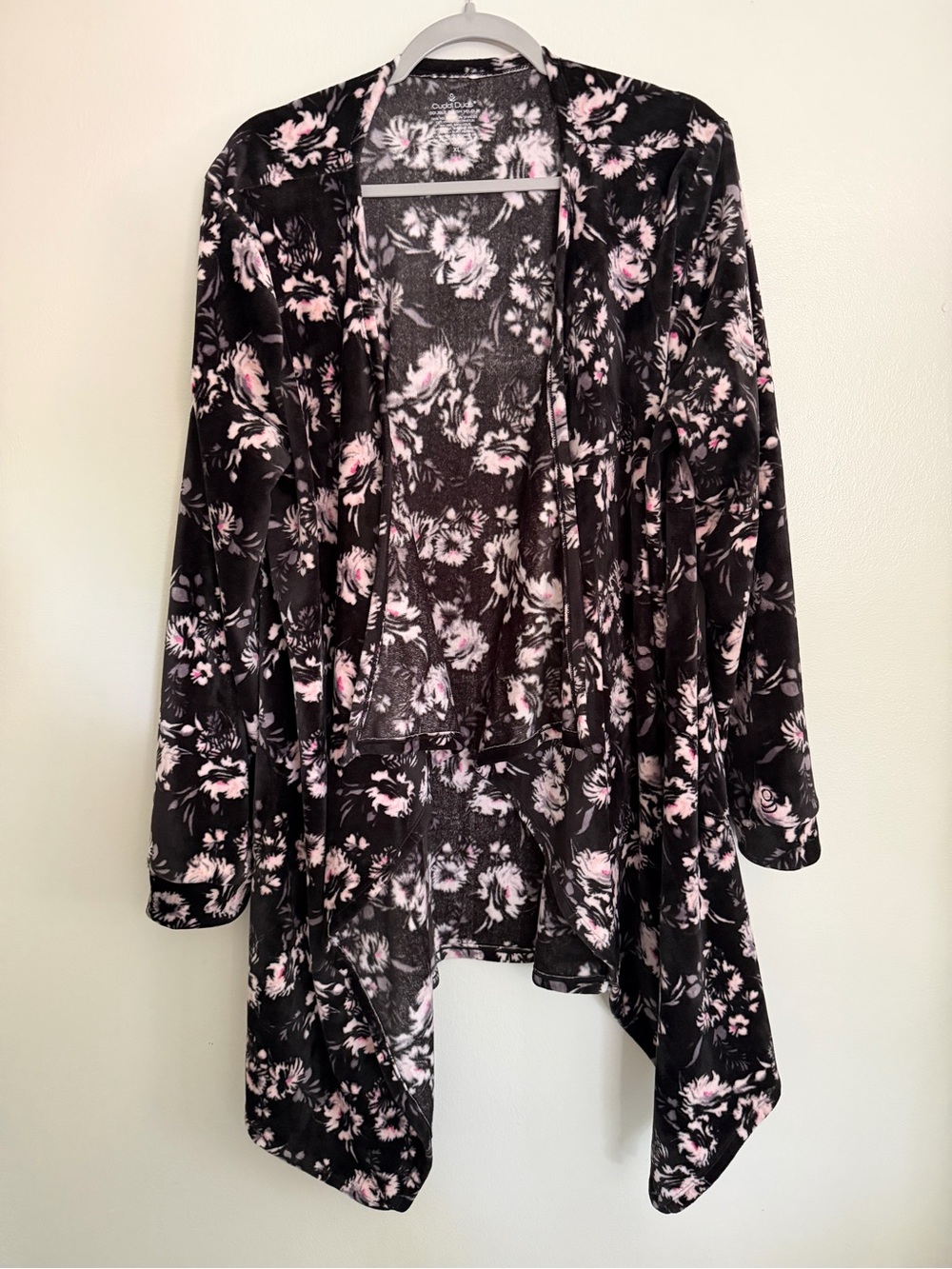 CUDDL DUDS Double Plush Velour Open Floral Cardigan -Women's Size XL Black/White